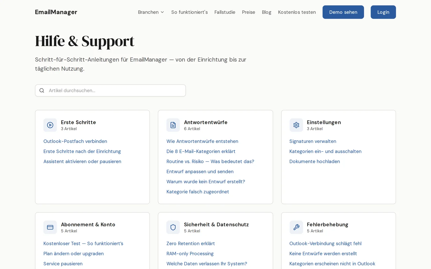 The help page on a desktop screen