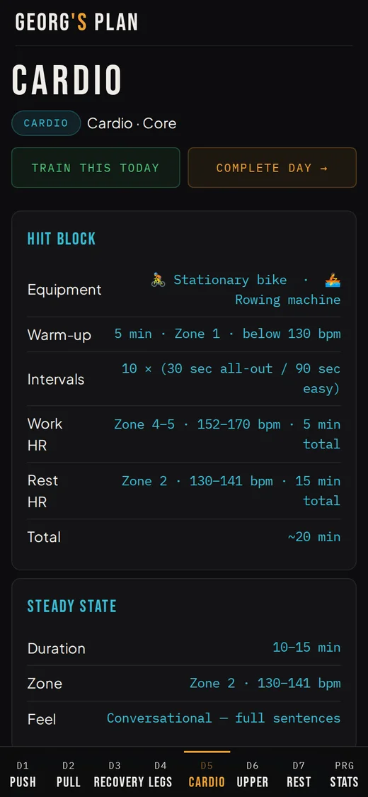 Cardio day on a phone with intervals