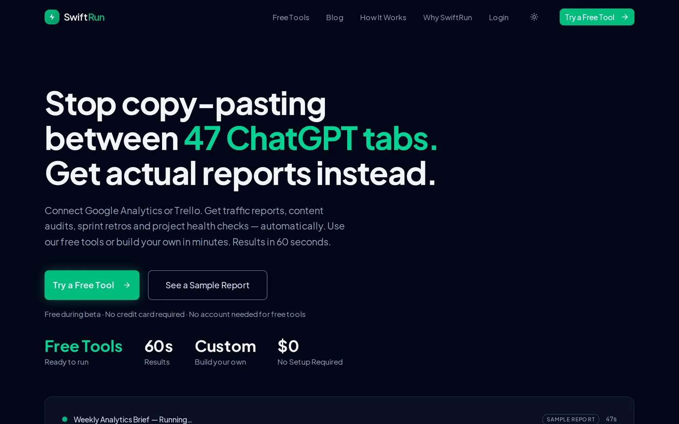 The sample report section on the front page