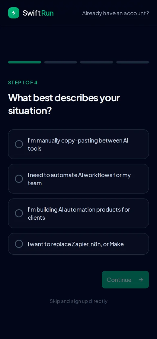 The get-started page on a phone