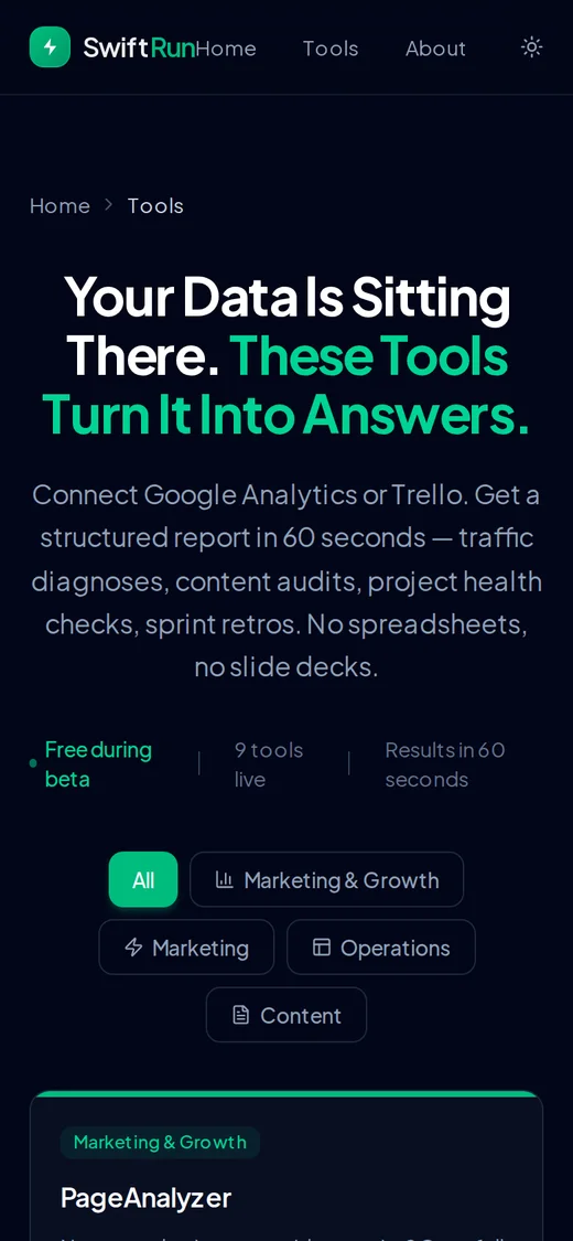 The tools page on a phone