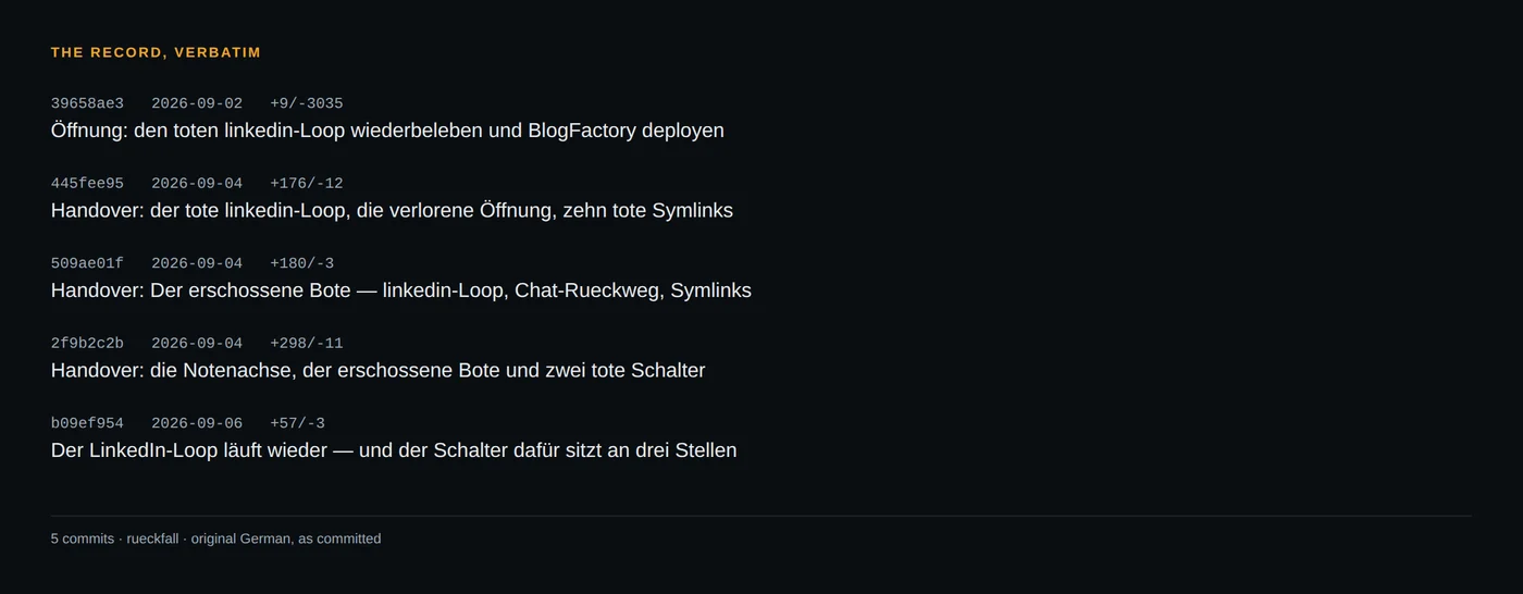 The commit subjects, in the original German.