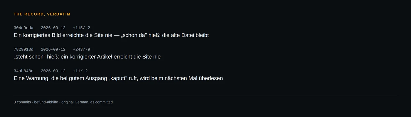 The three commit subjects, in the original German.