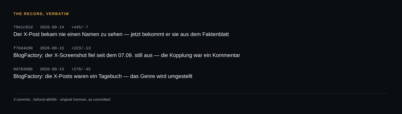 The three commit subjects, in the original German.