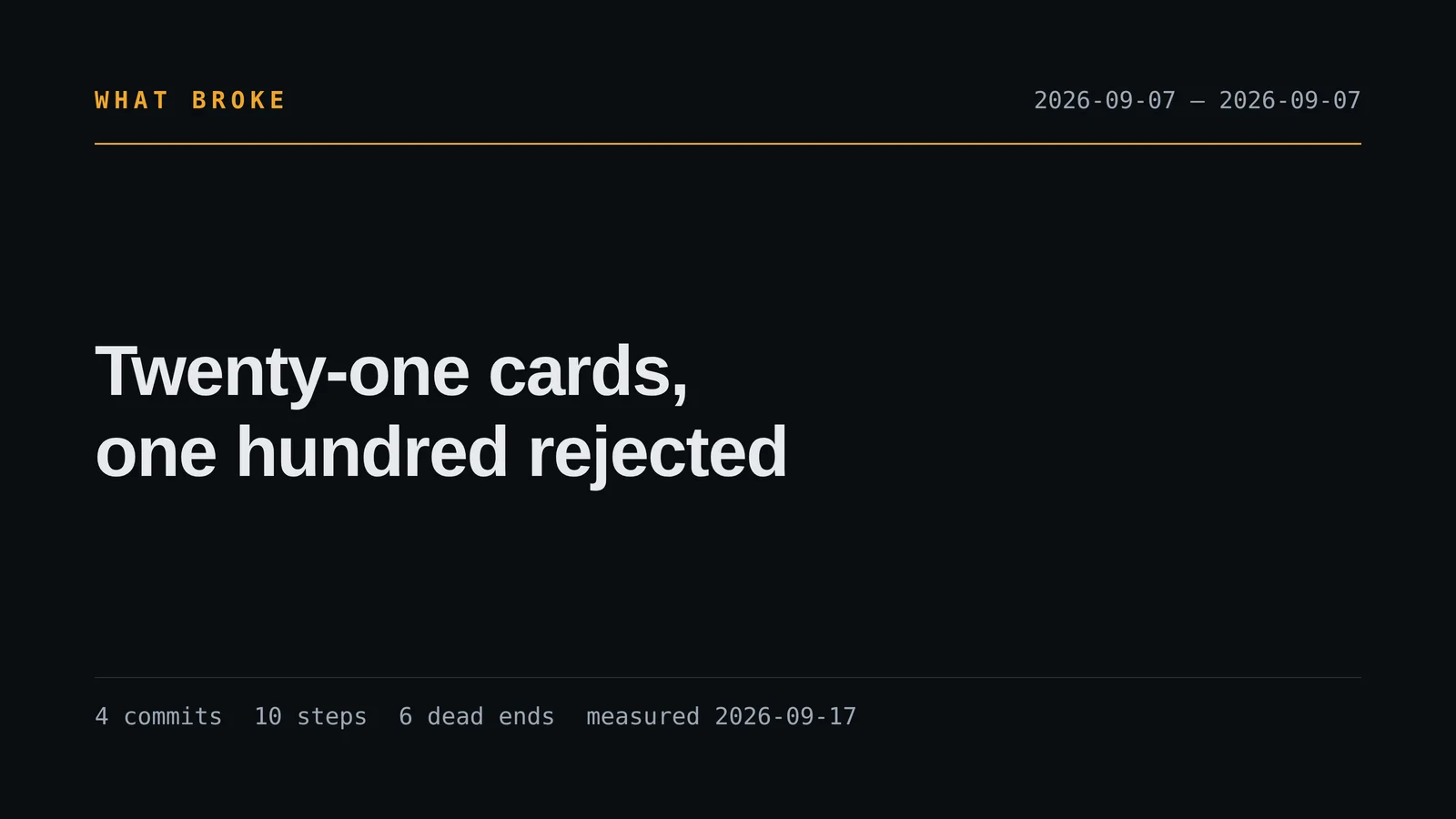 Twenty-one cards, one hundred rejected